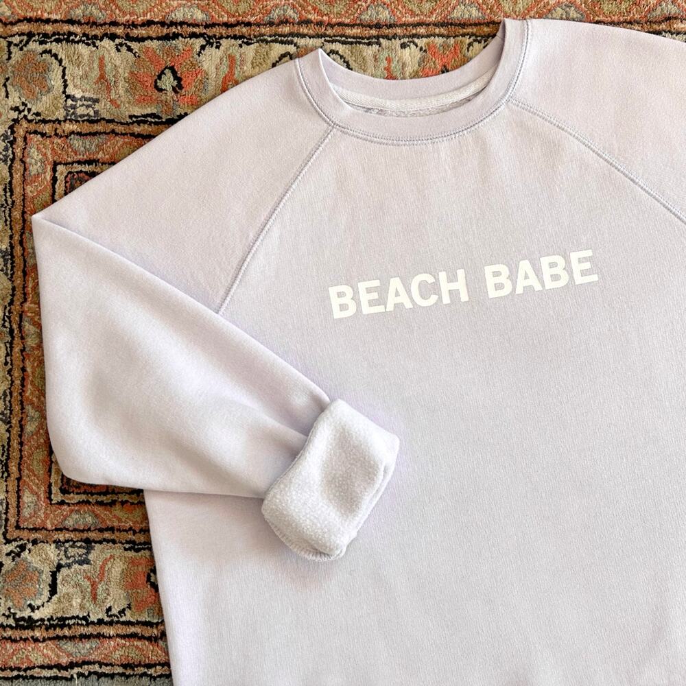 Brunette The Label Lavender Purple Beach Babe Crewneck Fleece Sweatshirt M/L